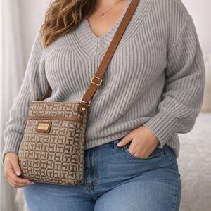 Tommy Hilfiger Tan and Brown Patterned Crossbody Bag